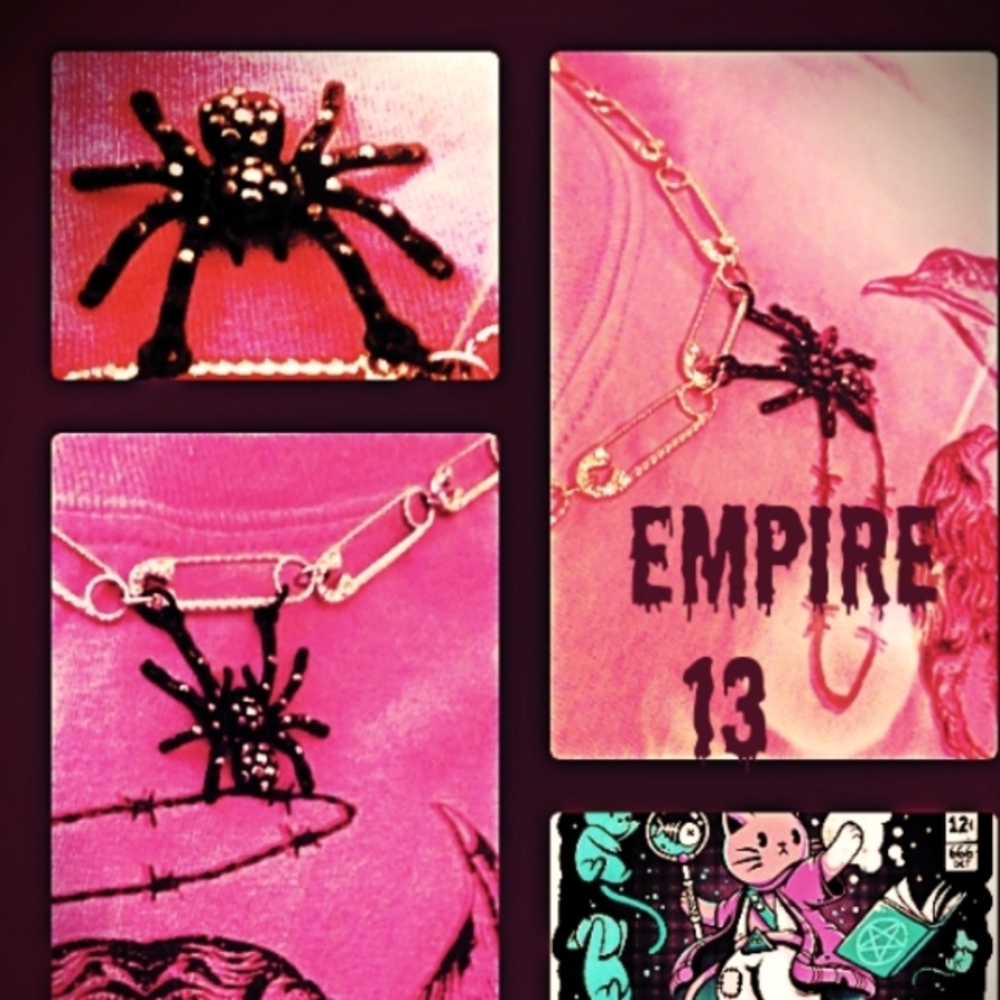 Spider punk pin necklace